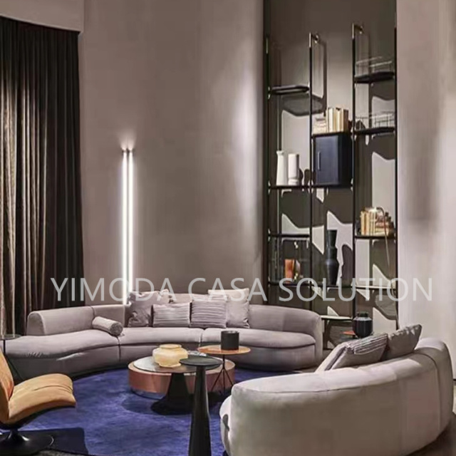 High Quality Comfort Sofa Villa Living Room Sofa Modular Curved shaped yellow Couch Modern Luxury New Design L Shape curved arc Sectional Sofa