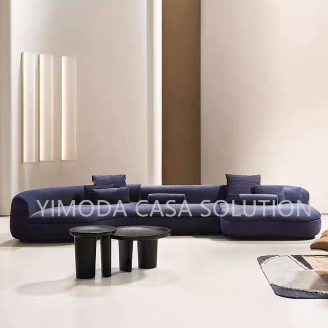 High Quality Comfort Sofa Villa Living Room Sofa Modular Curved shaped yellow Couch Modern Luxury New Design L Shape curved arc Sectional Sofa