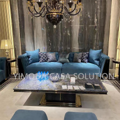 Italian Design Modern Luxury Sofa Soft Blue Fabric Upholstered Modular Sectional Three-seater Sofa