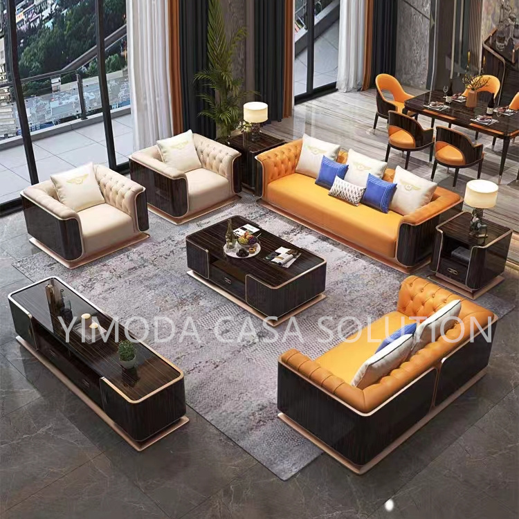 Italian Modern Light Luxury Fashion Designer Villa 1123 seater chesterfield beige leather Sectional Sofa Set Leather Living Room Sofas Set Furniture