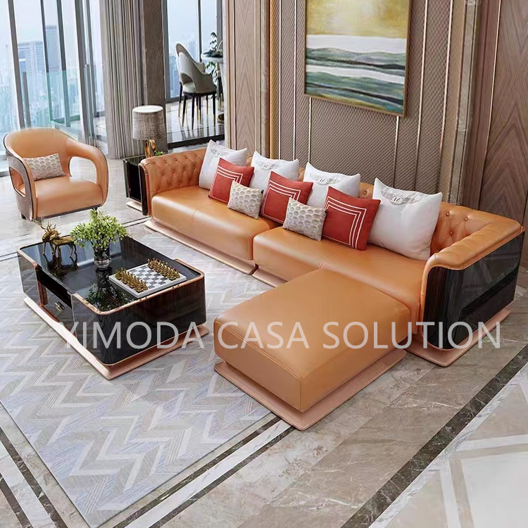 Italian Modern Light Luxury Fashion Designer Villa 1123 seater chesterfield beige leather Sectional Sofa Set Leather Living Room Sofas Set Furniture