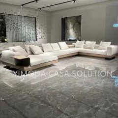 High Quality Modern simple Beige Leather white linen fabric upholstery Luxury Living Room L shape sectional Villa Sofa Modern Italian Luxury Villa Sofa