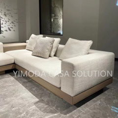 High Quality Modern simple Beige Leather white linen fabric upholstery Luxury Living Room L shape sectional Villa Sofa Modern Italian Luxury Villa Sofa