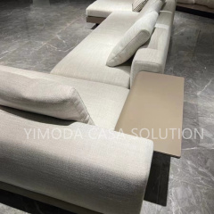 High Quality Modern simple Beige Leather white linen fabric upholstery Luxury Living Room L shape sectional Villa Sofa Modern Italian Luxury Villa Sofa