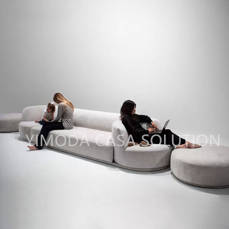 Modern Italian Minimalist Style white fabric comfortable straight Sofa with swivel armchair Light Luxury comfiortable white functional sectional sofa