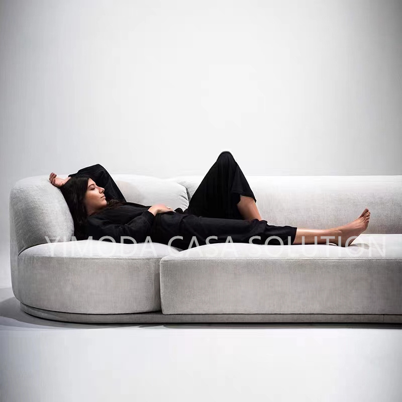 Modern Italian Minimalist Style white fabric comfortable straight Sofa with swivel armchair Light Luxury comfiortable white functional sectional sofa