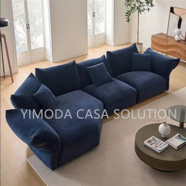Modern Italian Minimalist Style soft blue Fabric comfortable Sofa Light Luxury Villas Luxurious comfiortable L shape arc corner sectional sofa