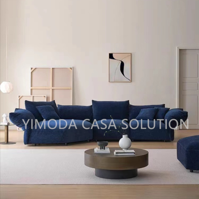 Modern Italian Minimalist Style soft blue Fabric comfortable Sofa Light Luxury Villas Luxurious comfiortable L shape arc corner sectional sofa