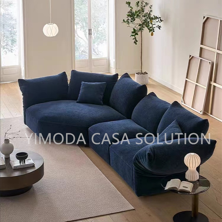 Modern Italian Minimalist Style soft blue Fabric comfortable Sofa Light Luxury Villas Luxurious comfiortable L shape arc corner sectional sofa