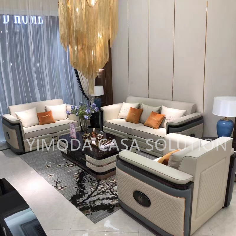 Villa Designs Modern Style Light Luxury Living Room Furniture white leather Set Customize 1123 seater Sofas Home Furniture