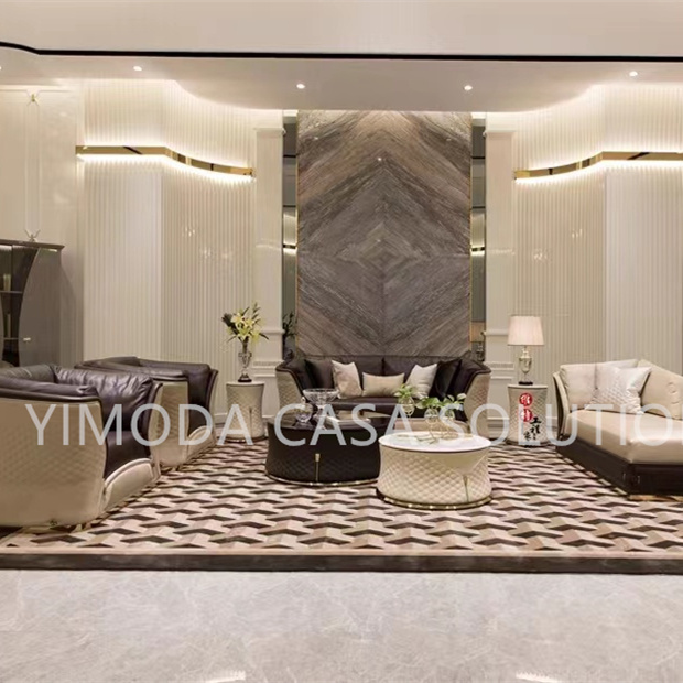 Villa Designs Modern Style Light Luxury Living Room Furniture Set Customize Blackl White leather contrast color leather Sofas for Sale Home Furniture