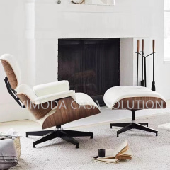 Contemporary Modern chesterfield white leather armchair with wood veneer back Living Room leisure white leather armsofa with footstool
