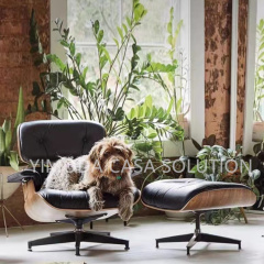 Contemporary Modern chesterfield white leather armchair with wood veneer back Living Room leisure white leather armsofa with footstool