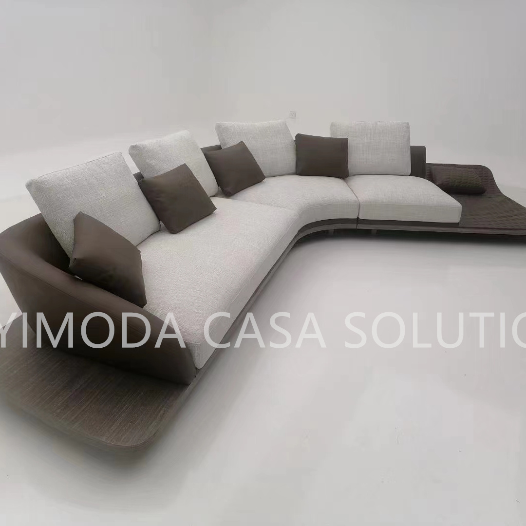 Italian Modern Villa Furniture Luxury Sofa Set L shaped white Fabric upholstery couch with black leather back Material for Living Room corner arc linen sofa trend sofas