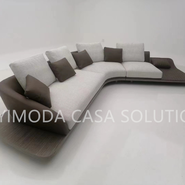 Italian Modern Villa Furniture Luxury Sofa Set L shaped white Fabric upholstery couch with black leather back Material for Living Room corner arc linen sofa trend sofas