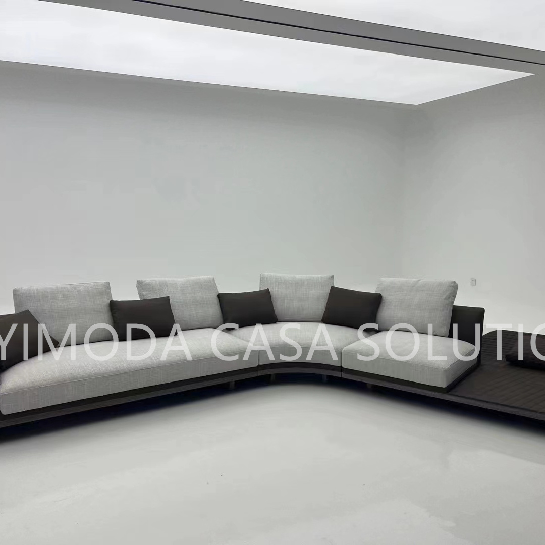 Italian Modern Villa Furniture Luxury Sofa Set L shaped white Fabric upholstery couch with black leather back Material for Living Room corner arc linen sofa trend sofas