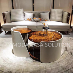 High Quality Villa Customized Modern Luxury 1123 seater white leather sofa with wood veneer decor Living Room Furniture Sofa Sets Designs