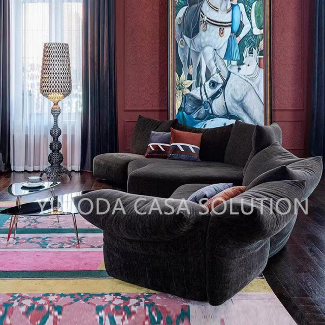 Italian Light Luxury designer art black velvet Sofa Living Room Small High-end Villa Modern Simple Black Art Sofa