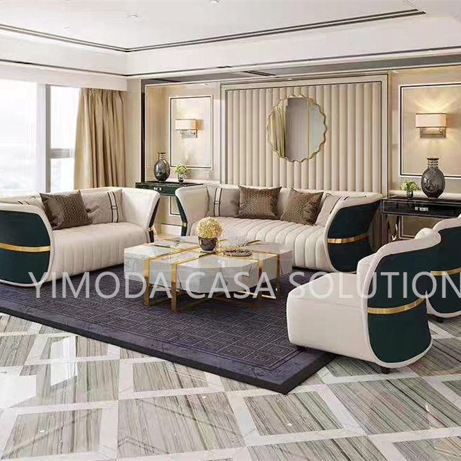 Italian Modern Luxury Modular Sectional 1123 seater white green leather Sofa Set in Genuine Leather for Villa & Hotel Living Rooms
