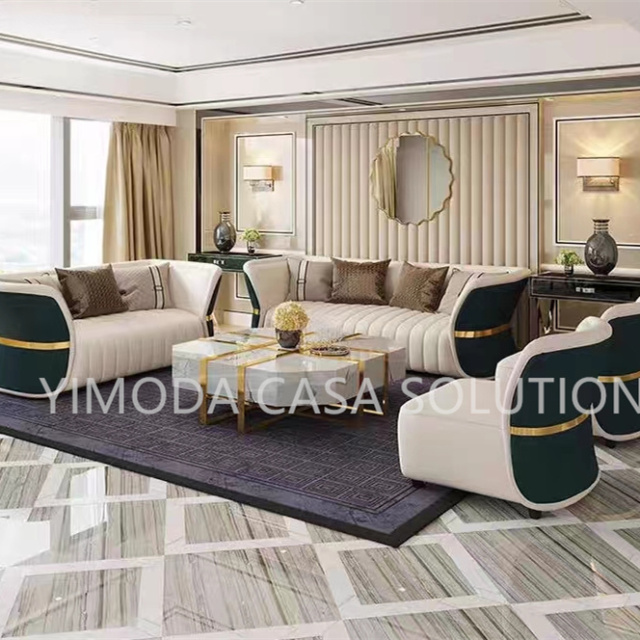 Italian Modern Luxury Modular Sectional 1123 seater white green leather Sofa Set in Genuine Leather for Villa & Hotel Living Rooms