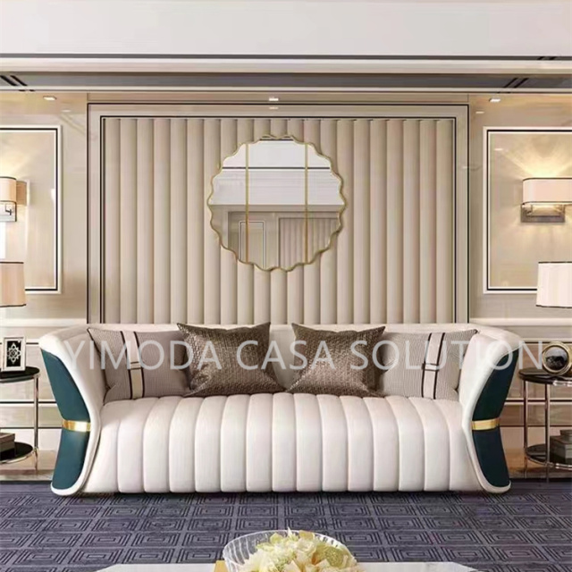 Italian Modern Luxury Modular Sectional 1123 seater white green leather Sofa Set in Genuine Leather for Villa & Hotel Living Rooms