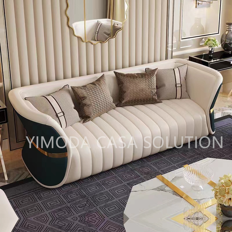 Italian Modern Luxury Modular Sectional 1123 seater white green leather Sofa Set in Genuine Leather for Villa & Hotel Living Rooms