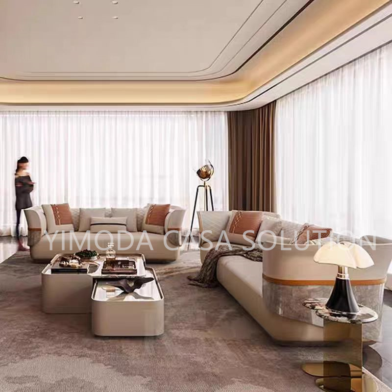 Modern Luxury Living Room Sectional Sofa Set New Trend living room sofa double color contrast beige leather 1123 sofa