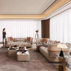 Modern Luxury Living Room Sectional Sofa Set New Trend living room sofa double color contrast beige leather 1123 sofa