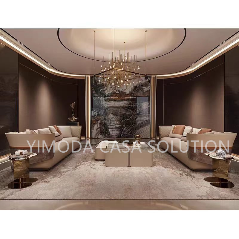 Modern Luxury Living Room Sectional Sofa Set New Trend living room sofa double color contrast beige leather 1123 sofa