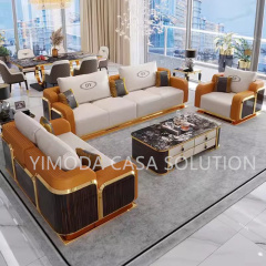 Hotel office villa Living Room Orange Sofa Set New Arrival with Orange Leather white leather contrast color sofa Living Room Furniture