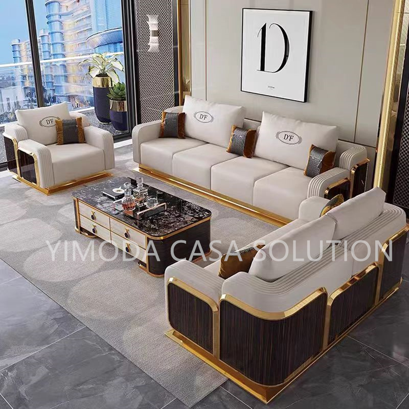 Hotel office villa Living Room Orange Sofa Set New Arrival with Orange Leather white leather contrast color sofa Living Room Furniture