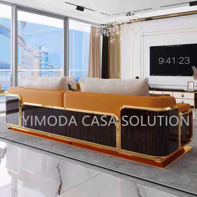 Hotel office villa Living Room Orange Sofa Set New Arrival with Orange Leather white leather contrast color sofa Living Room Furniture