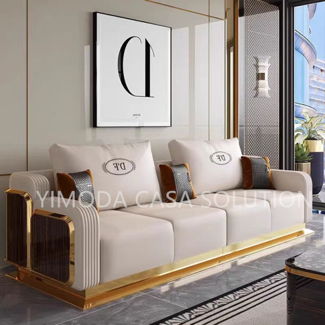 Hotel office villa Living Room Orange Sofa Set New Arrival with Orange Leather white leather contrast color sofa Living Room Furniture