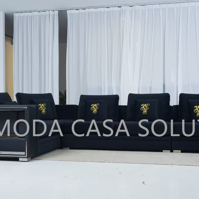Modern Minimalist Small-sized Living Room Home Sofa, L shape silver metal black velvet villa Modern Sofa, Customizable Furniture Combination Sofa