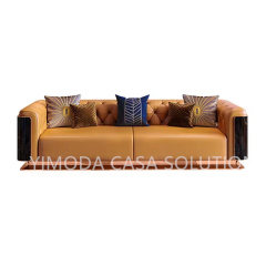 Italian Villa High End Custom Living Room Sofa Set Furniture New Design Premium Sectional Orange Leather chesterfield Luxury Sofa Set