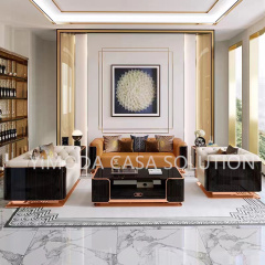 Italian Villa High End Custom Living Room Sofa Set Furniture New Design Premium Sectional Orange Leather chesterfield Luxury Sofa Set