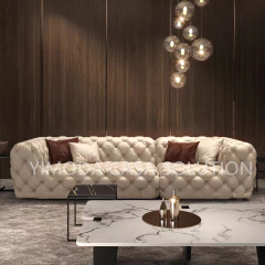 Top Quality Chesterfield Brown leather Sofa Living Room Style Brown Tufted Leather U shape corner Sofa Set Modern Villa Furniture Sofa