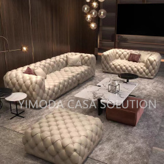Top Quality Chesterfield Brown leather Sofa Living Room Style Brown Tufted Leather U shape corner Sofa Set Modern Villa Furniture Sofa