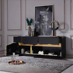 Italian Luxury Designer Black Golden Wooden Cabinet Handmade Art buffet cabinet  For Living Room And Dining Room