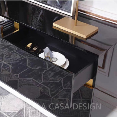 Italian Luxury Designer Black Golden Wooden Cabinet Handmade Art buffet cabinet  For Living Room And Dining Room