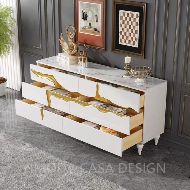 Light Luxury White Cabinet Sideboard Buffet Dining Room Living Room Whole House Customization White Golden carved Sideboards Buffet Cabinets