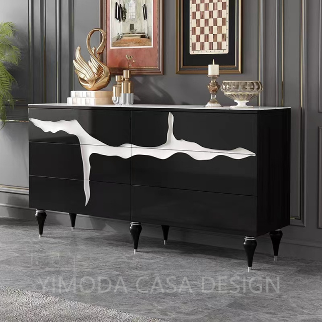 Light Luxury White Cabinet Sideboard Buffet Dining Room Living Room Whole House Customization White Golden carved Sideboards Buffet Cabinets