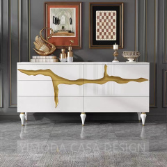 Light Luxury White Cabinet Sideboard Buffet Dining Room Living Room Whole House Customization White Golden carved Sideboards Buffet Cabinets