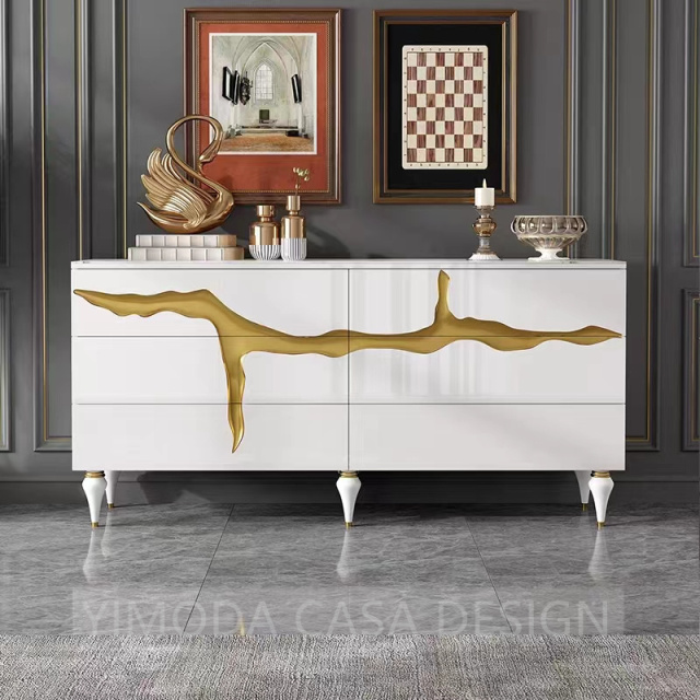 Light Luxury White Cabinet Sideboard Buffet Dining Room Living Room Whole House Customization White Golden carved Sideboards Buffet Cabinets