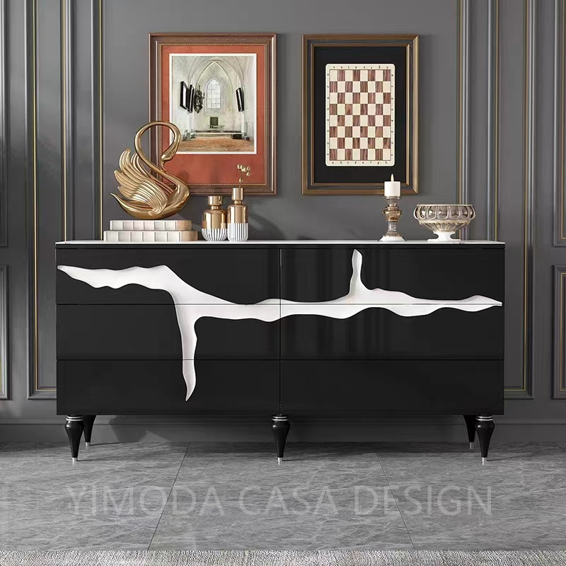 Light Luxury White Cabinet Sideboard Buffet Dining Room Living Room Whole House Customization White Golden carved Sideboards Buffet Cabinets