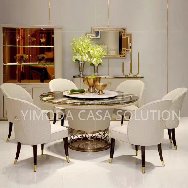 Luxury Design Round White Marble top Dining Table 6 Seats Luxury Golden Stainless Steel Frame Rectangle Marble Dining Table