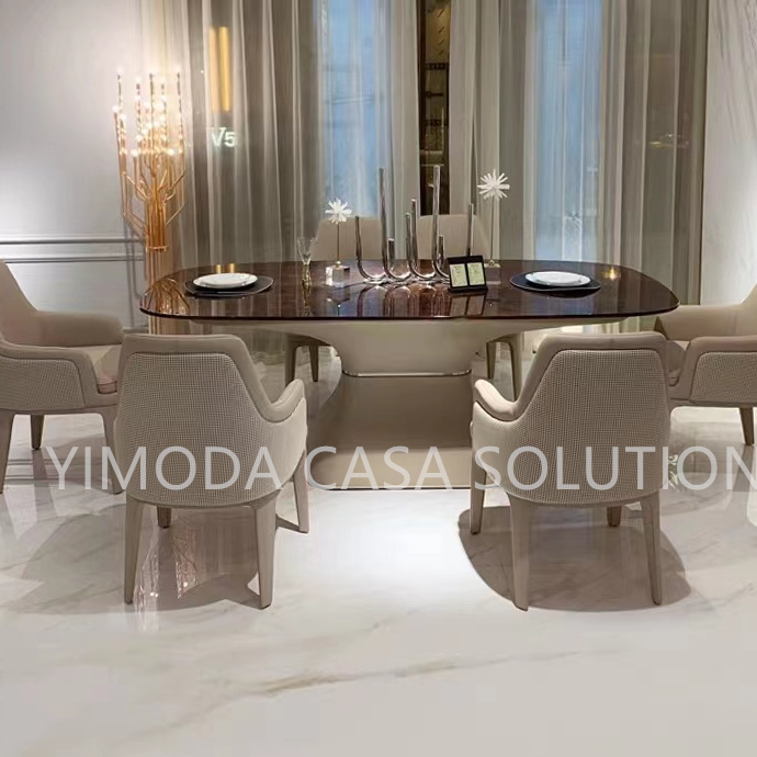 Customizable Luxury High Quality Travertine Marble Dining Table Modern Design 6 8-Seater Handcrafted Furniture for Dining Rooms