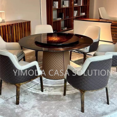 Home Round Brown Dining Table and Chairs Luxury Hotel Villa round brown glossy Dining Furniture Modern Dining Table and Chair