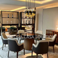 Home Round Brown Dining Table and Chairs Luxury Hotel Villa round brown glossy Dining Furniture Modern Dining Table and Chair