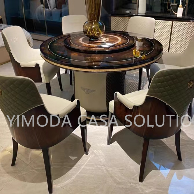 Home Round Brown Dining Table and Chairs Luxury Hotel Villa round brown glossy Dining Furniture Modern Dining Table and Chair